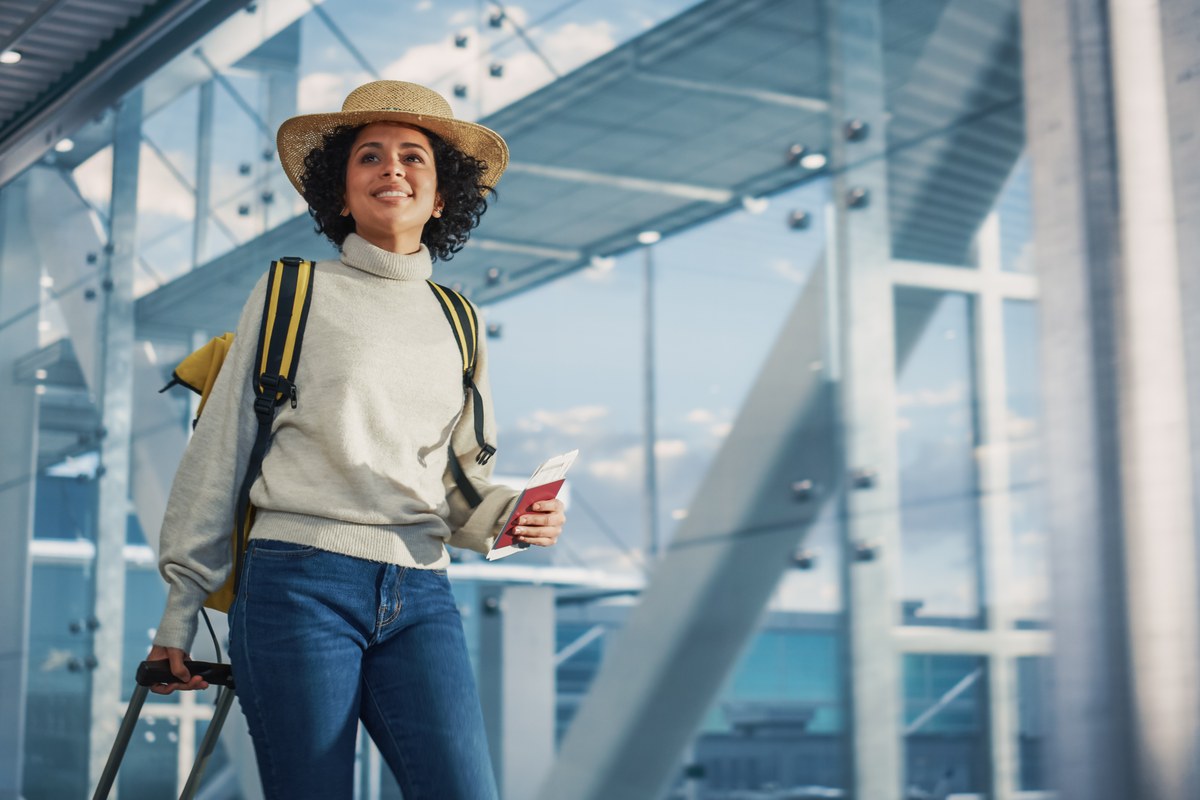 Woman with a backpack at the airport
